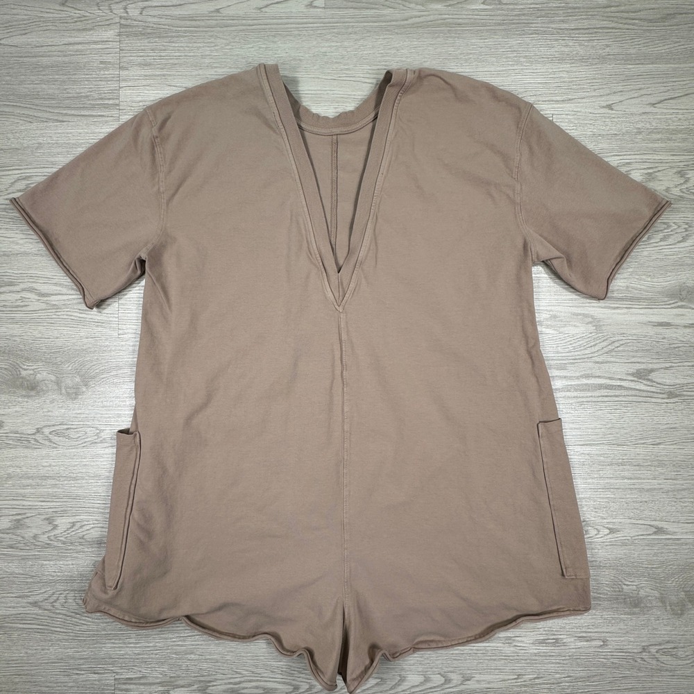 Free People Movement Women Romper Hot Shot Short Sleeve Brown Medium Pockets